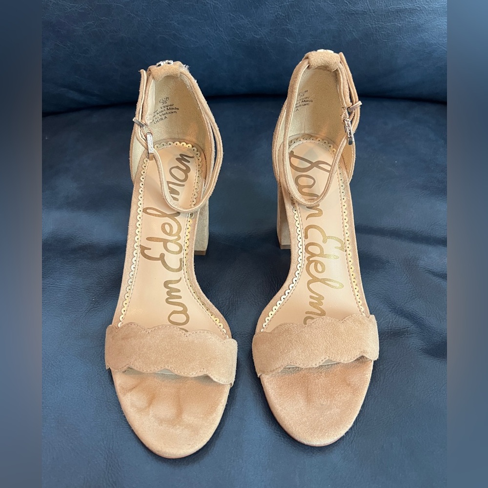 Sam Edelman Shoes Womesn Size 5 Beige Leather Suede Block Heel Ankle Strap